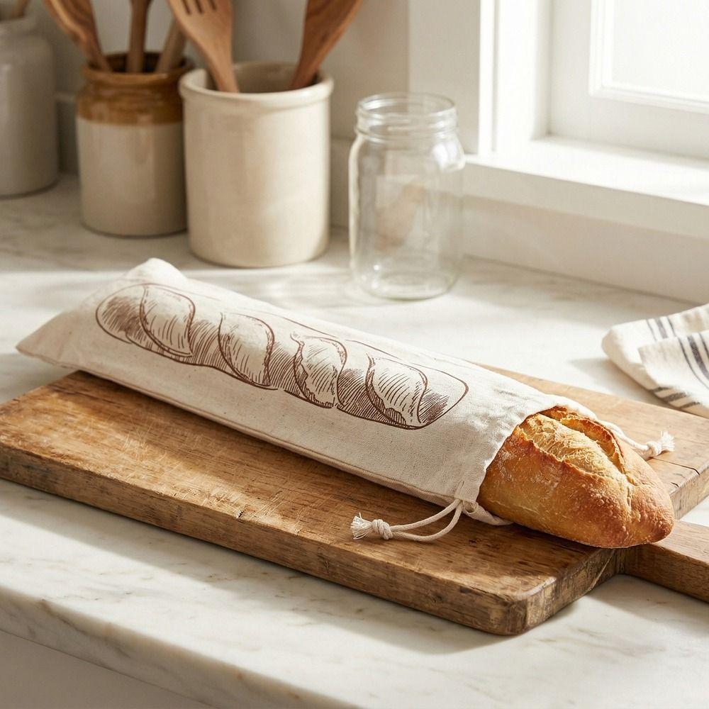2PCS Fresh Keeping Bread Storage Bags Large Drawstring Bread Bag French Stick Storage Bag Toast