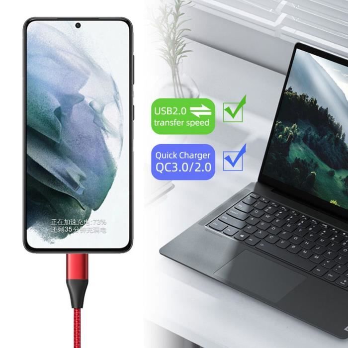 Chargeur rapide USB-C 25W - E.F.CONNECTION - Câble nylon 1M - Compatible Xiaomi Redmi 9A 9C 9T 10A 10C 11A