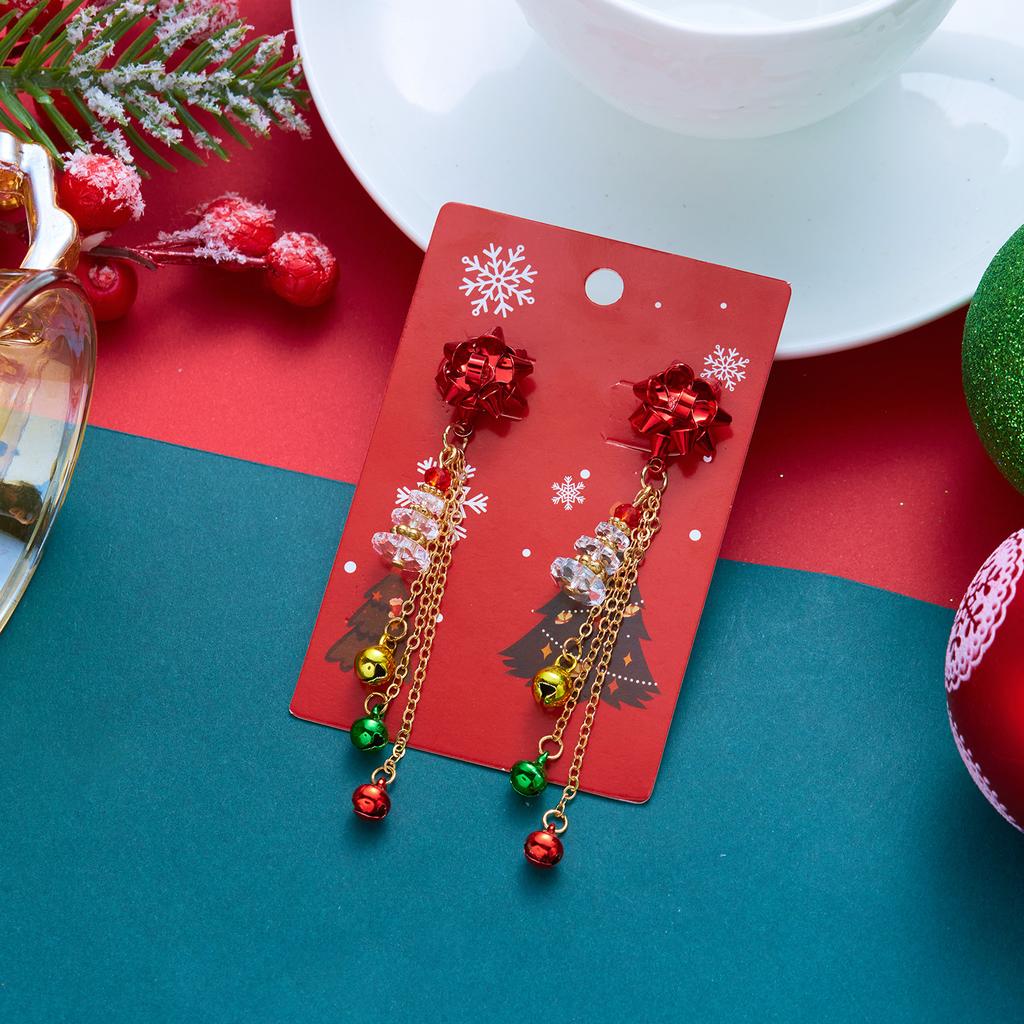 Creative Christmas Dangle Earring For Women Shiny Zircon Snowflake Xmas Tree Bell Pendant Earring New Year Party Holiday Jewelry