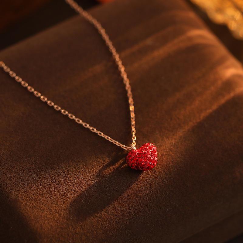 Banyan Tree S925 Silver Red Heart Pendant Valentine's Clavicle Necklace for Women