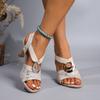 Wish European and American Large Size Women's Sandals Metal Buckle Decorative Thin Heel Light Bottom Fish Mouth Fashion High Heel Sandals