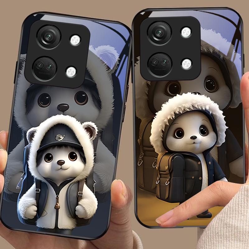 Милый Маленький Панда Для OnePlus Nord 3 5 6T 7 Pro 8 12 10T Reno8 Lite 5G 10R Nord N30 Жесткий Чехол Закаленное Стекло Чехол Для Телефона Черный