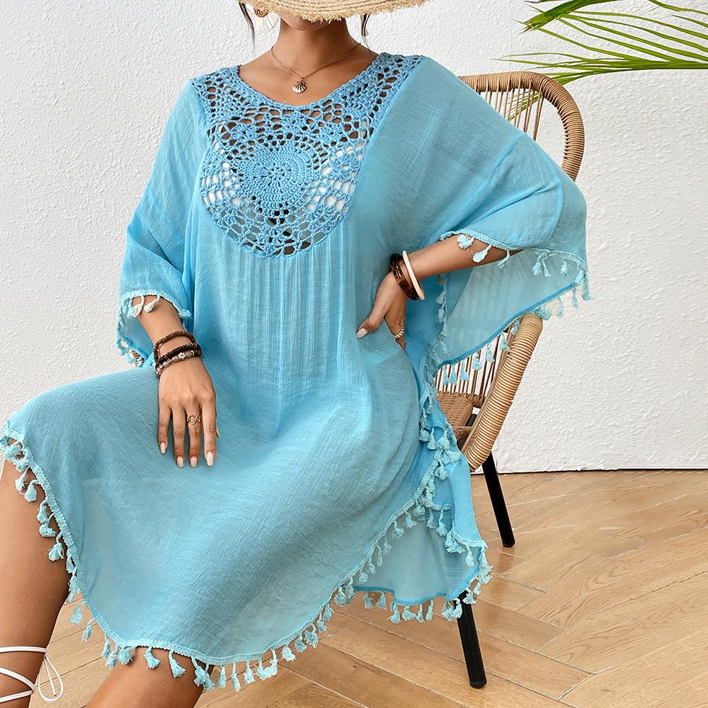 Женские модные летние весенние однотонные пляжные платья с круглым вырезом и рукавами 1/2, наки и парео