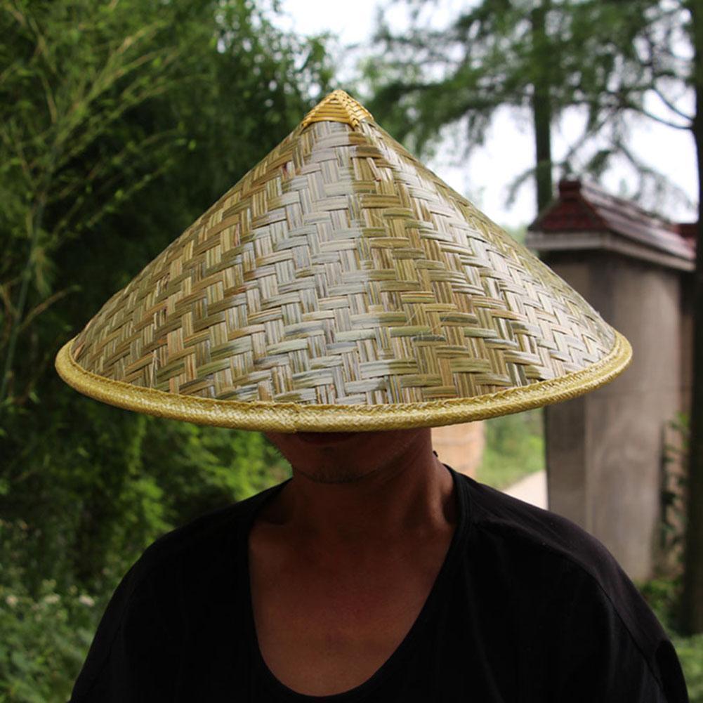 Chinese Retro Bamboo Rattan Fisherman Hat Handmade Weave Straw Bucket Hat Tourism Rain Dance Props Cone Fishing Sunshade Hat