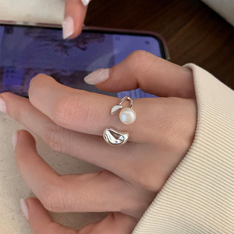 Xiaomi BFCLUB Silver Color Unique Pearl Hug Ring For Women Jewelry Finger Adjustable Open Vintage Ring For Party Birthday Gift