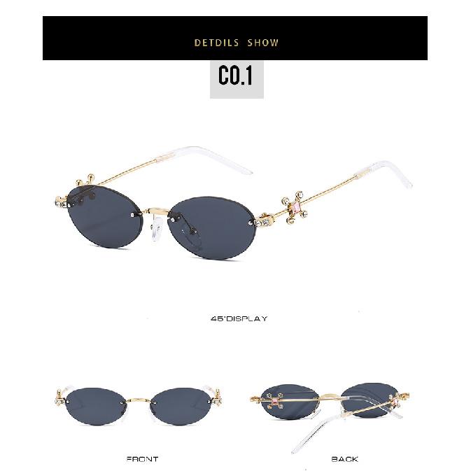 Three-stone sunglasses, rimless, oval-shaped lenses, women's sunglasses