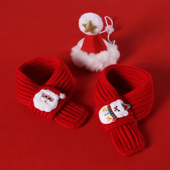 2 шт./компл. Рождественская шапка и шарф для питомца, регулируемая шапка с белым помпоном, вязаный шарф для кошки