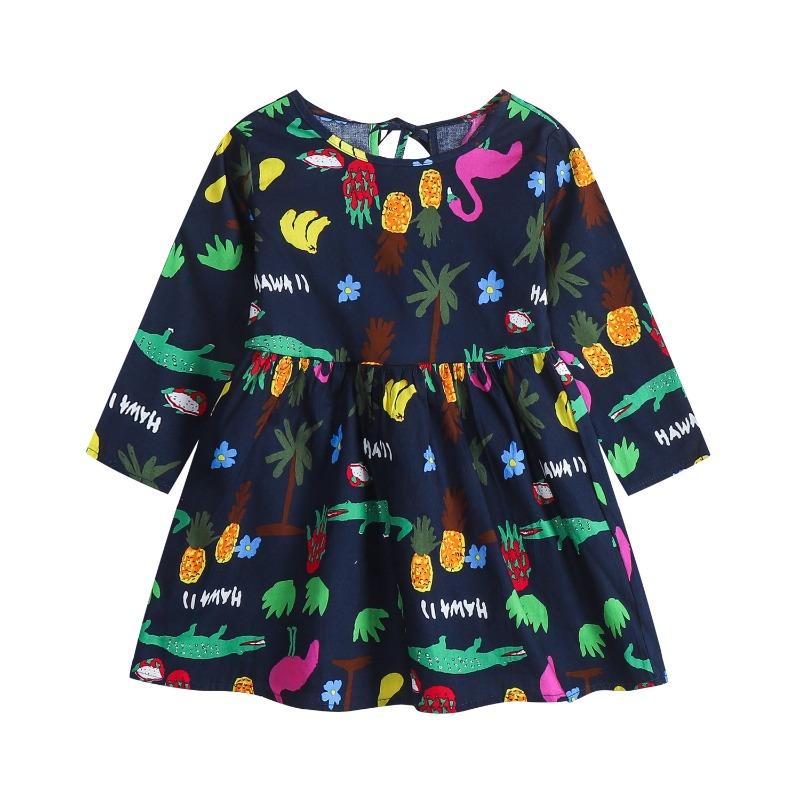 Spring and Autumn Girls' Korean Edition Dress with Floral Long Sleeve Dress for Baby Girls, Cotton Printed Children's Dress for Girls