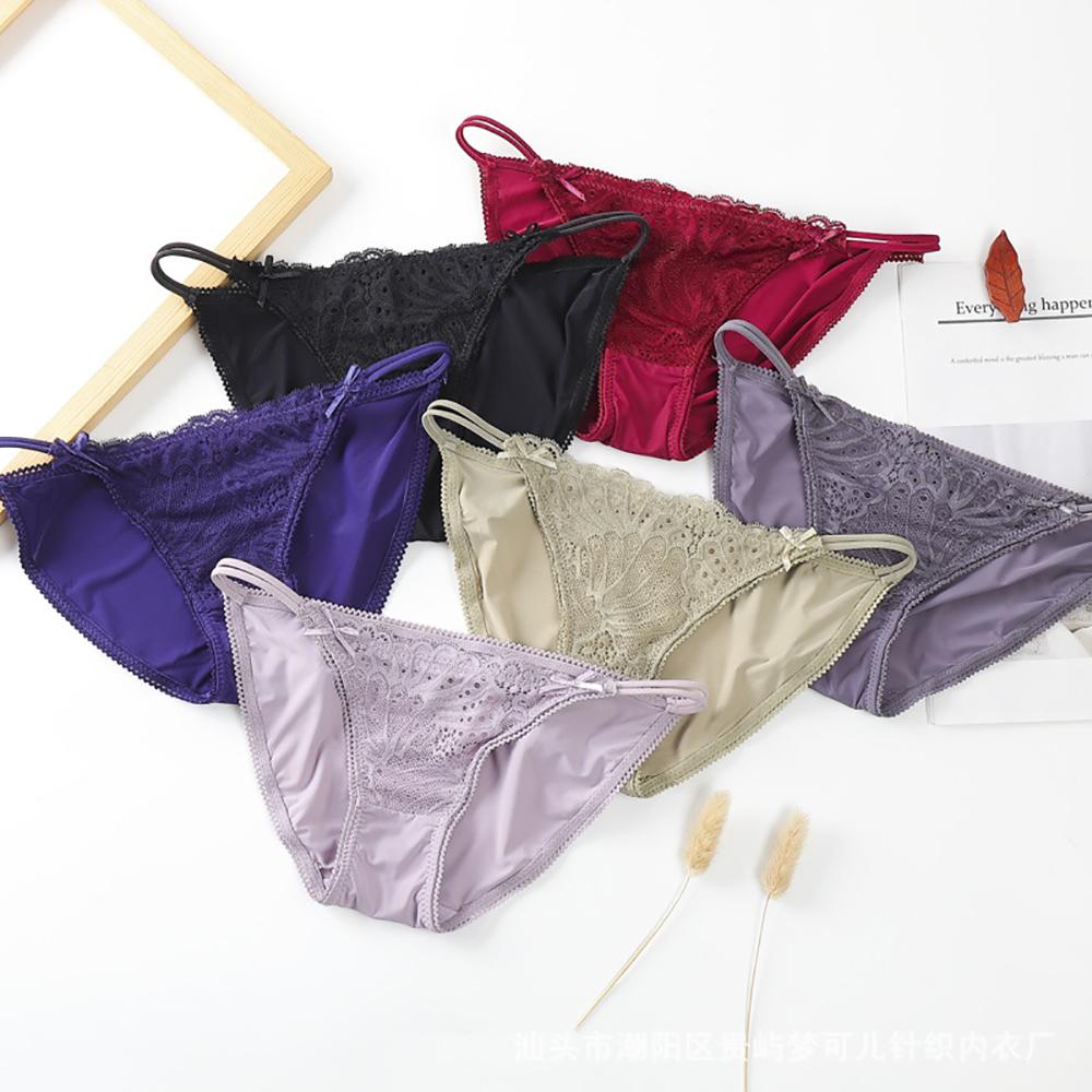 Soft Transparent Bandage Bow G-string Low-waist Women Thong Sexy Briefs Lace Panties Lingerie