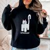 Humor Versatile Fashionable Cat Meow Print Daily Women Hoodies Loose Classic Style Long Sleeve Streetwear Black Sweatshirts Tops