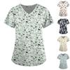 Women's Short Sleeve V-Neck Cute Animals Printed Pocket Carer Top