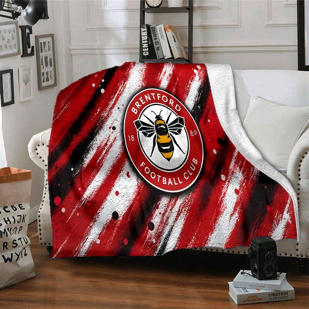 Brentford Football Club Logo Flannel Blanket, Soft Polyester, Modern Design, All-Season for Camping, Travel, Gifts for holidays or birthdays