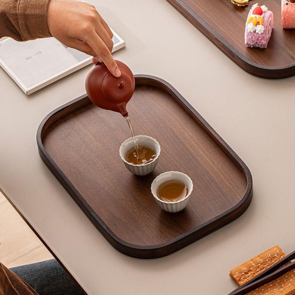 Rectangle Wood Tray Retro Style Fruit Plate Smooth Edge Tea Tray Home