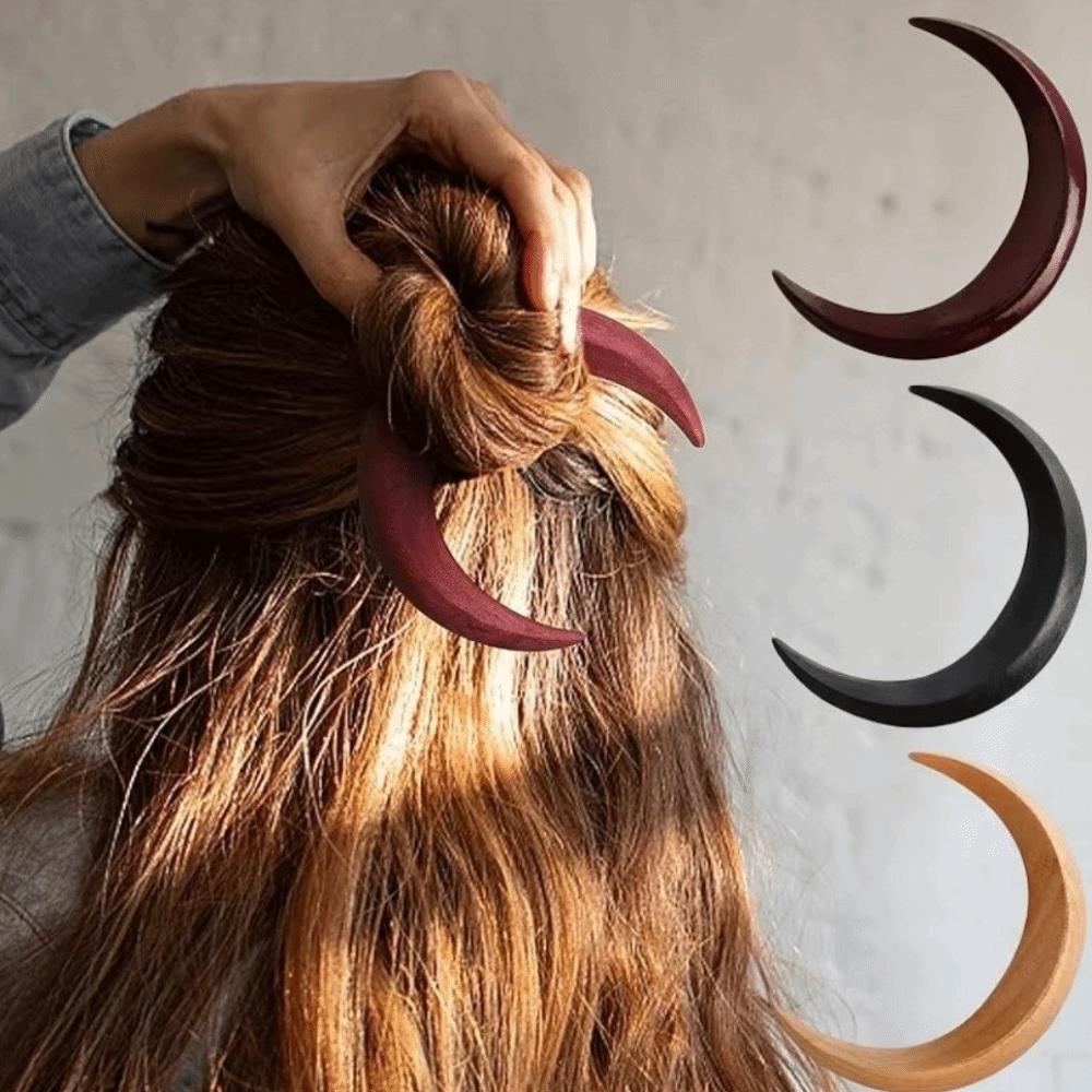Handcarved Wooden Half-Moon Hairpin Solid Handcrafted Hair Stick High-end Crescent Hair Fork Women
