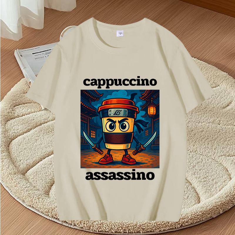 Графические футболки Cappuccino Assassino Смешная итальянская футболка с мемом Brainrot Модная повседневная футболка с коротким рукавом Streetwear Топы