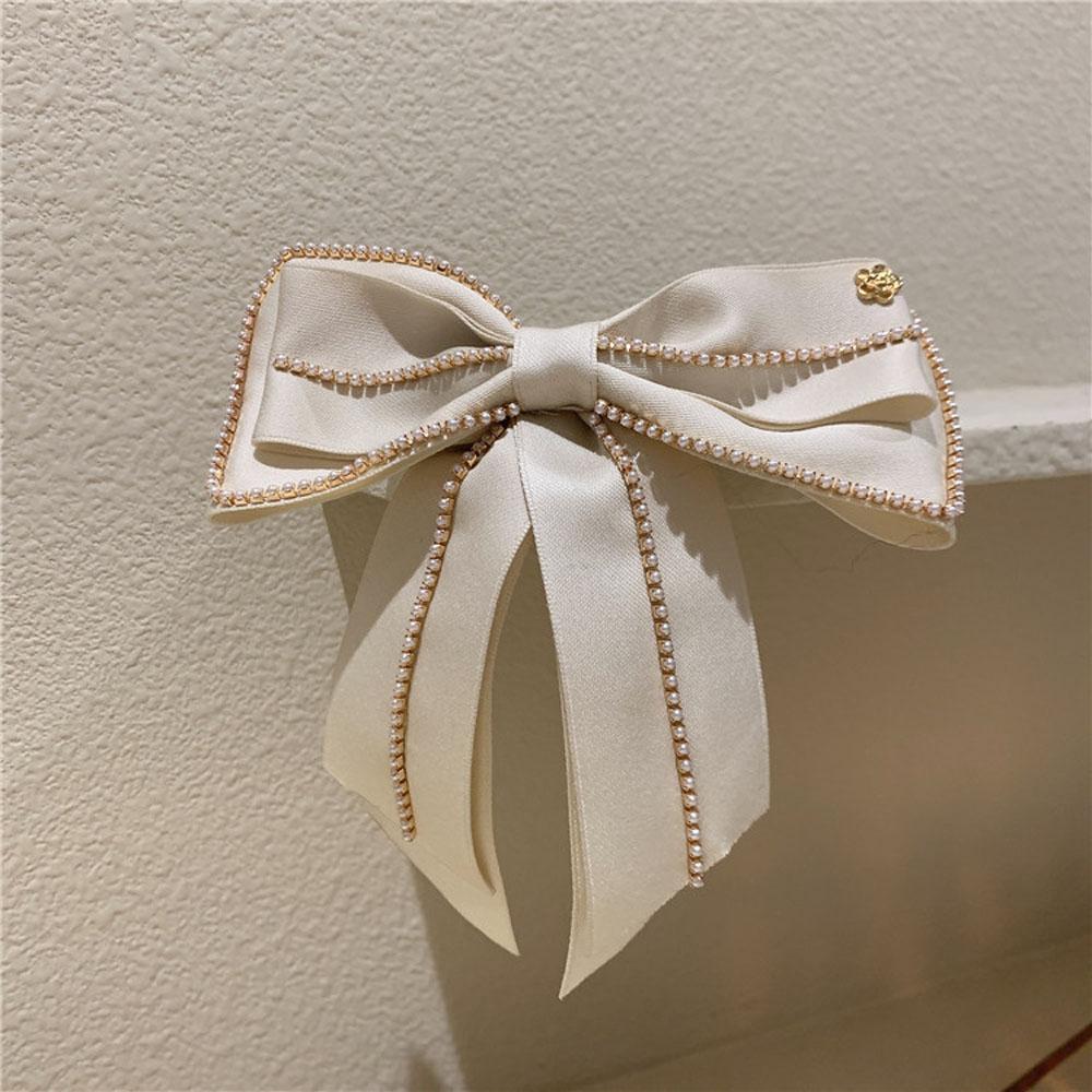 Gift Fashion Pearl Chain Women Side Clip Bow Hair Clip Spring Clip Hair Accessories