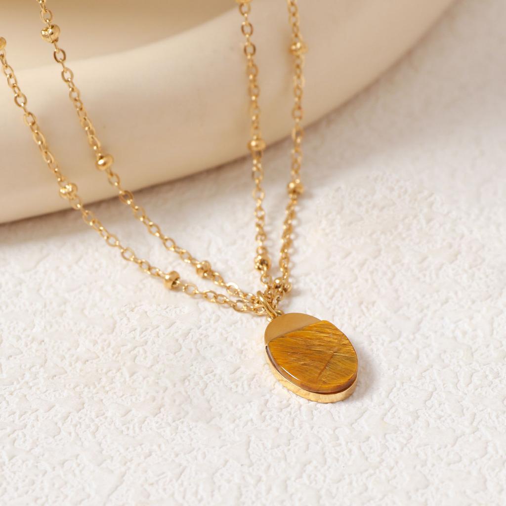 Овальный кулон с агатом и натуральным камнем, ожерелье, серьги-гвоздики, комплект модных украшений