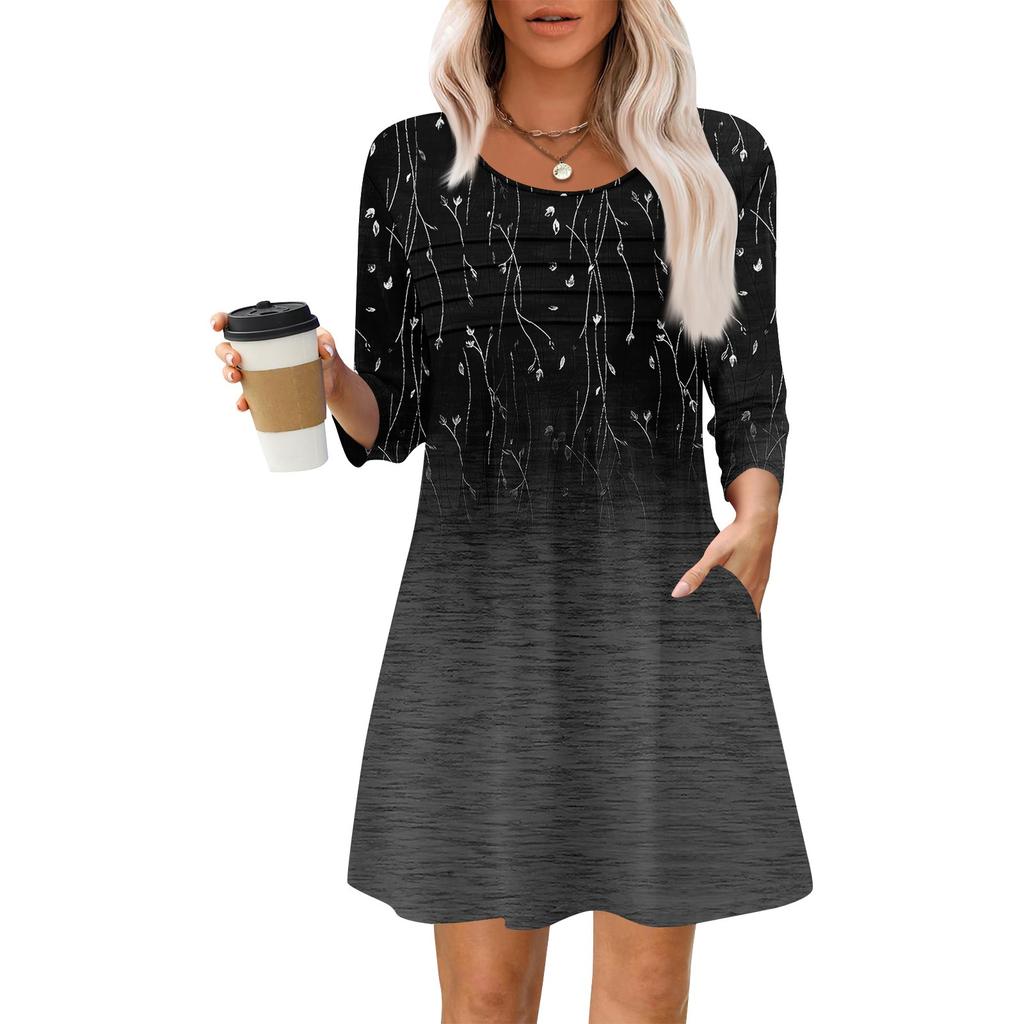 Женские летние повседневные лепестковые узкие полосатые платья с длинным рукавом и плиссировкой с цветочным принтом