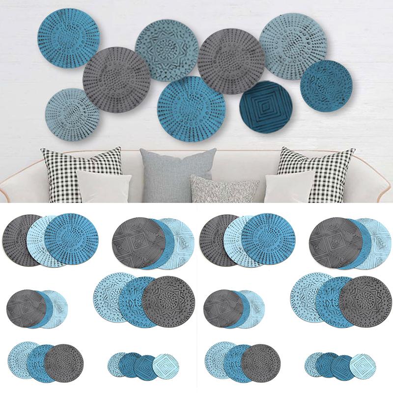 Домашний декор Синий круглый настенный подвесной декор Металлическое настенное украшение Подвесной светильник Металлический диск неправильной формы