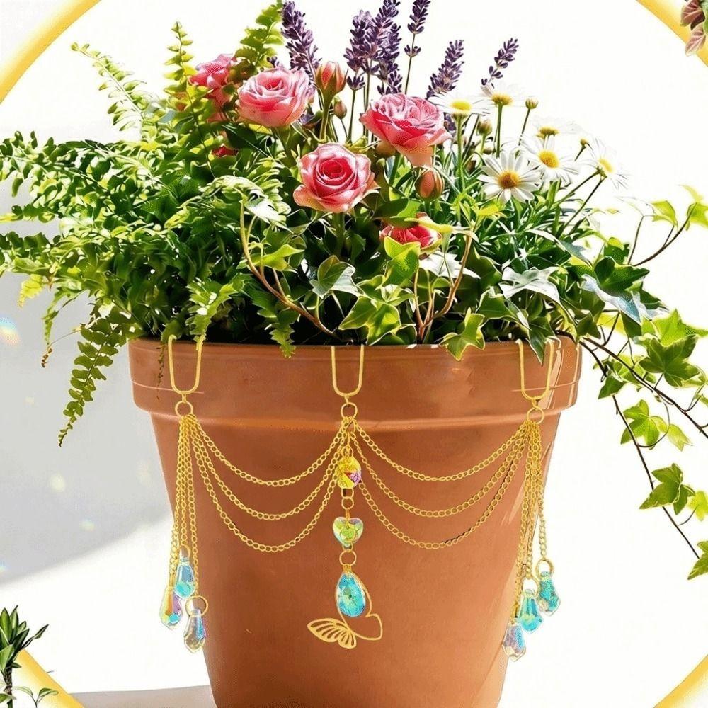 Reflective Flower Pot Crystal Sun Catcher Butterfly Design Hanging Pot Crystal Bonsai