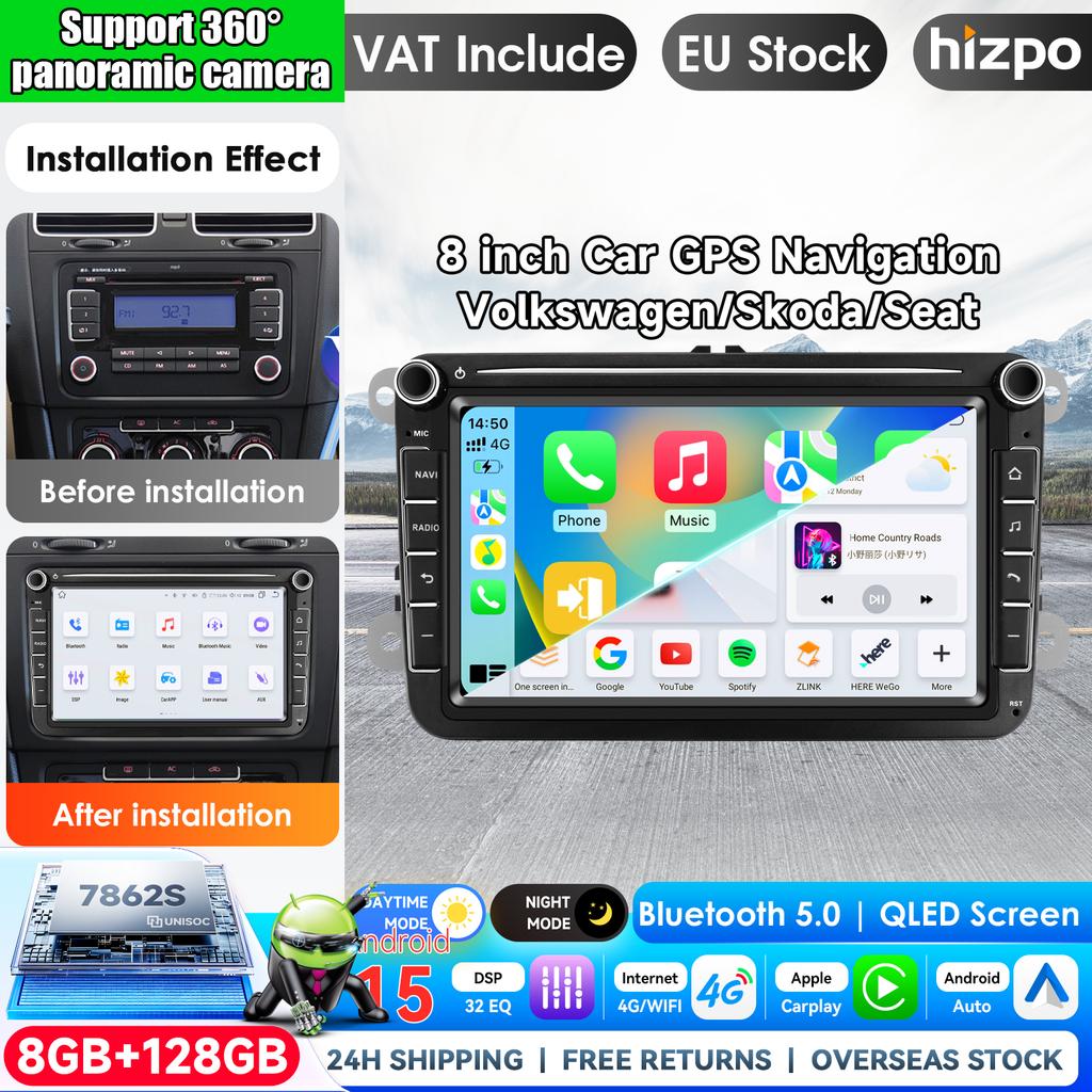 Hizpo 8" Car Radio Android for VW Volkswagen Golf Polo Skoda Rapid Octavia Radio Tiguan Passat b7 Jetta Multimedia Carplay Player 2Din Stereo Autora