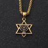 Stainless Steel & Gold Star of David Menorah Necklace - Jewish Religious Jewelry Gift with Judaica Pendant for Men & Women