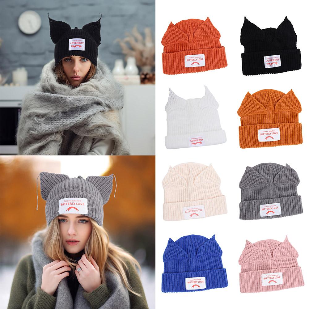 Warm Loverboy Cat Ear Knit Hat Hooded Cap Ear Protection Hat Pig Ear Woolen Hat  Autumn and Winter