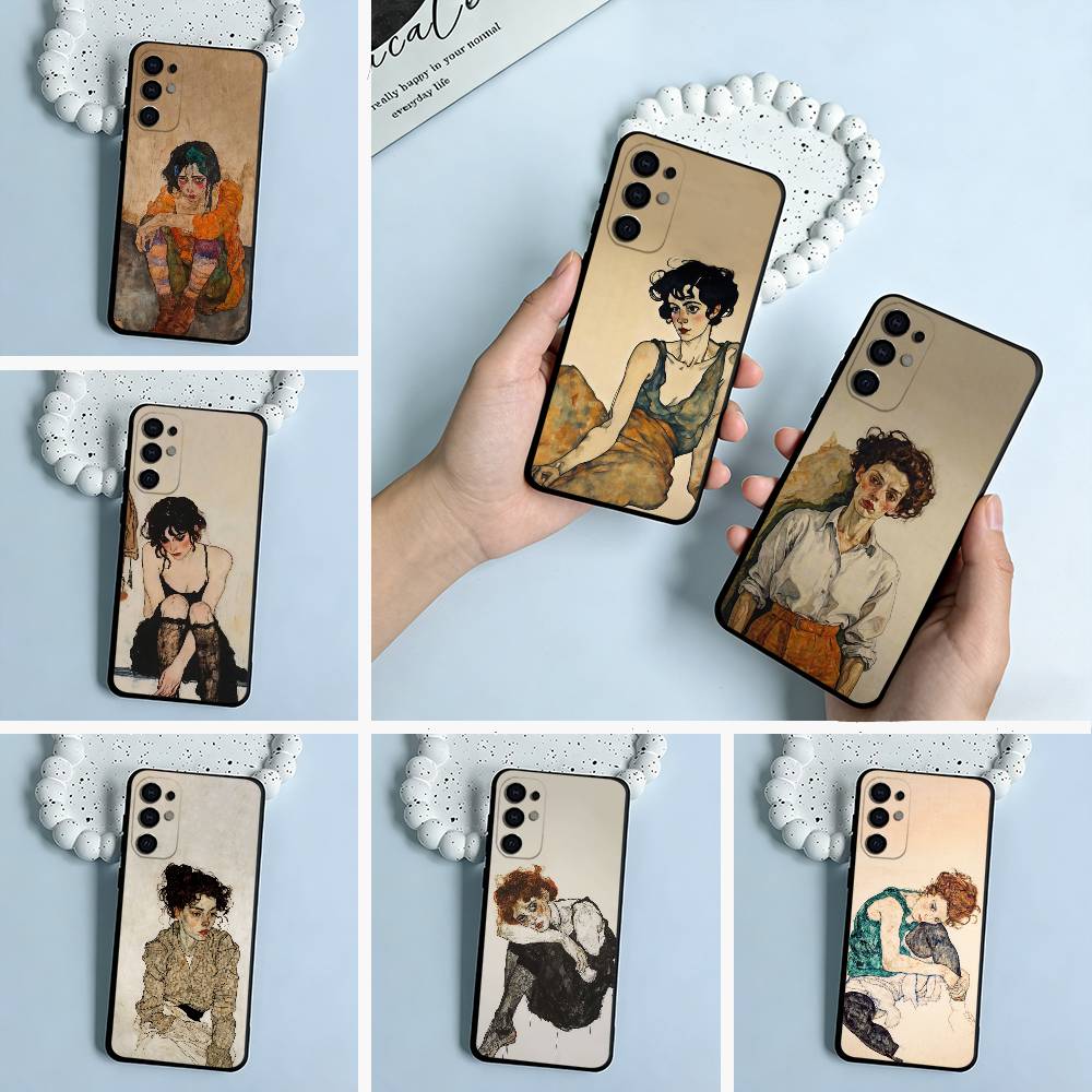 E-Egon S-Schiele Black Soft Silicone Phone Case for Samsung S25, S24, S21, S22, S23, S30, Ultra, S20, Plus, FE, Lite