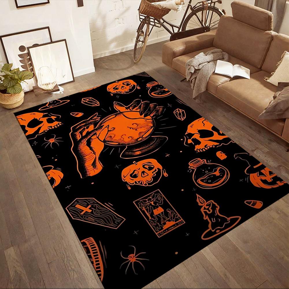 Sugar Skull Pumpkin Art Floor Mats for Living Room, Bedroom and Room Decoration Are Suitable for Gifts.