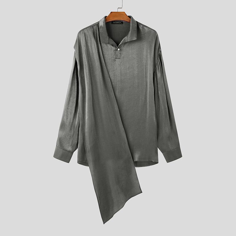 INCERUN Мужские рубашки с длинным рукавом и блестками на плечах, свободные топы