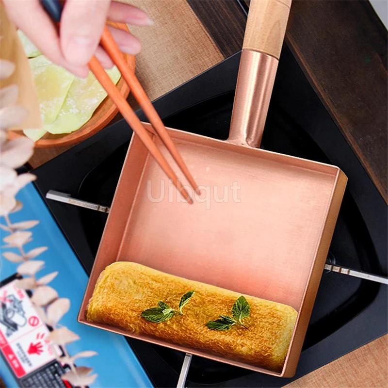 Латунный противень Медная сковорода Квадратная сковорода с деревянной ручкой Медный горшок Сковорода для блинов В японском стиле Медный горшок с тушеным юдзи
