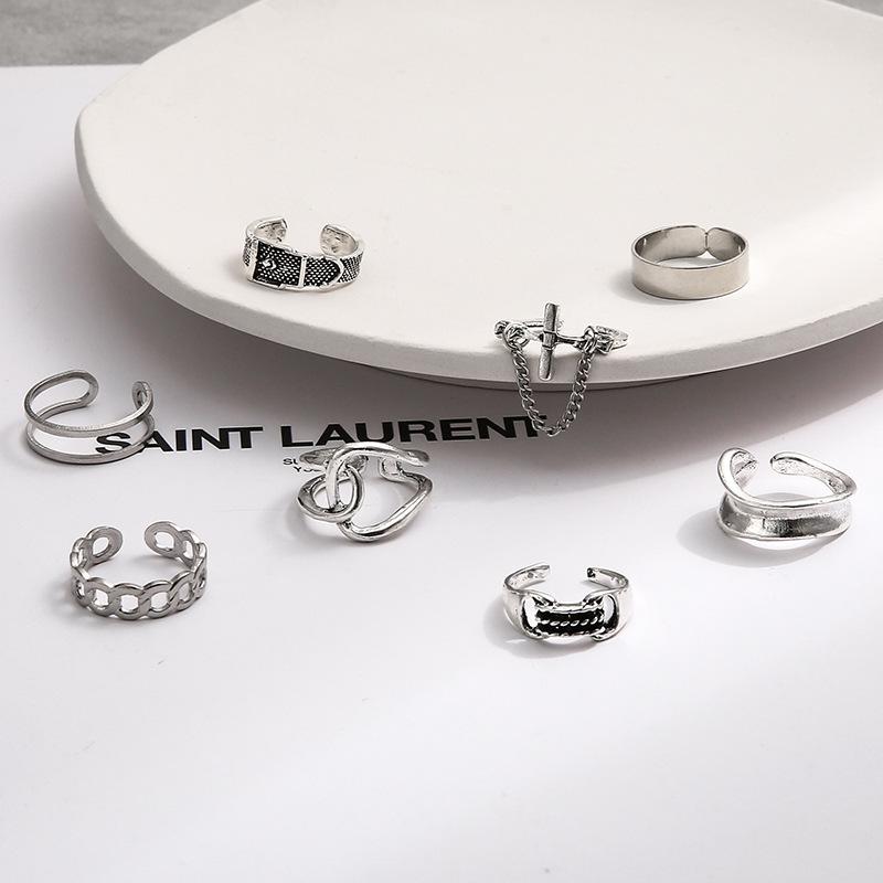 Винтажное посеребренное кольцо с крестом для женщин, готический, панк, стимпанк, плачущее лицо, наборы колец с бабочкой и лягушкой, вечерние модные украшения