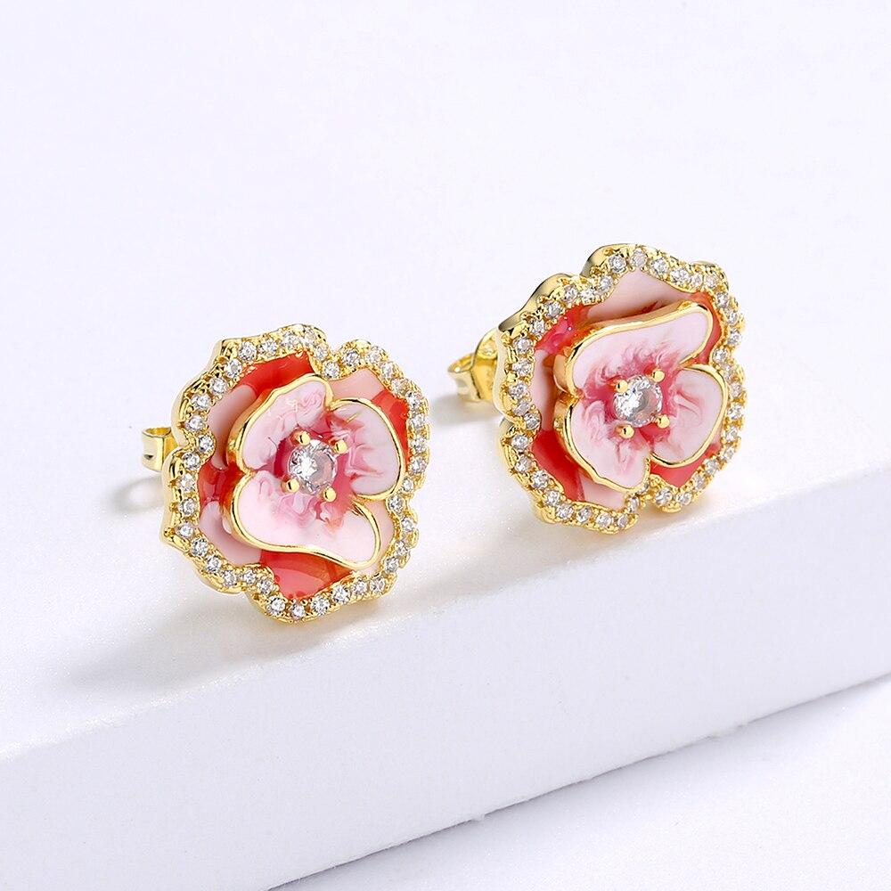 Модное кольцо для женщин, серьги с розовым эпоксидным цветком, элегантные женские вечерние украшения, эмаль ручной работы, женский рождественский подарок