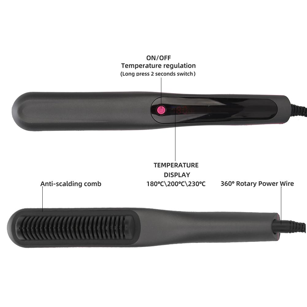 Электрический выпрямитель для волос, расческа, антиожоговая щетка для выпрямления бороды (черный )