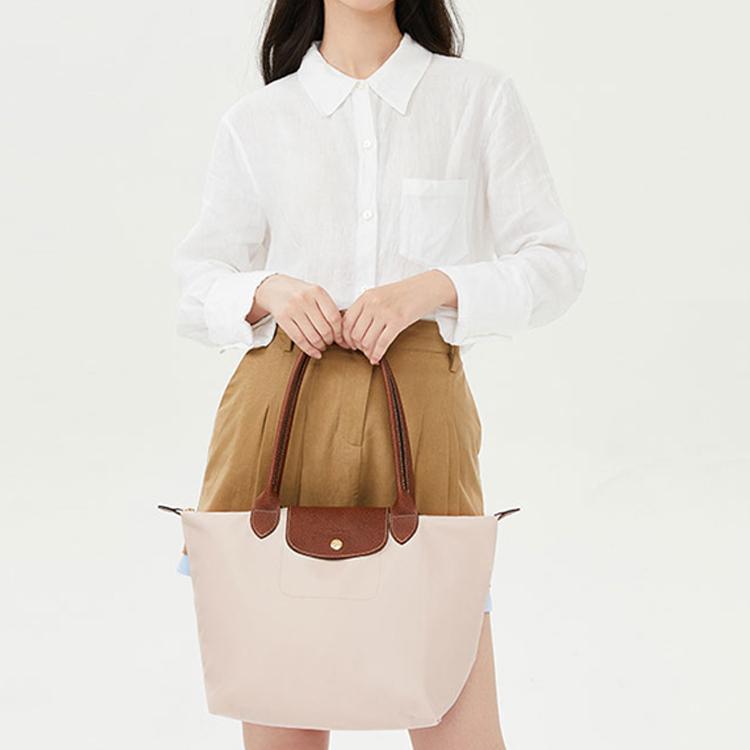 Longchamp Le Pliage 28 Сумка-тоут 'Пельмень' на молнии с кнопкой, с длинными ручками, женская, цвет бумаги 2605089P71