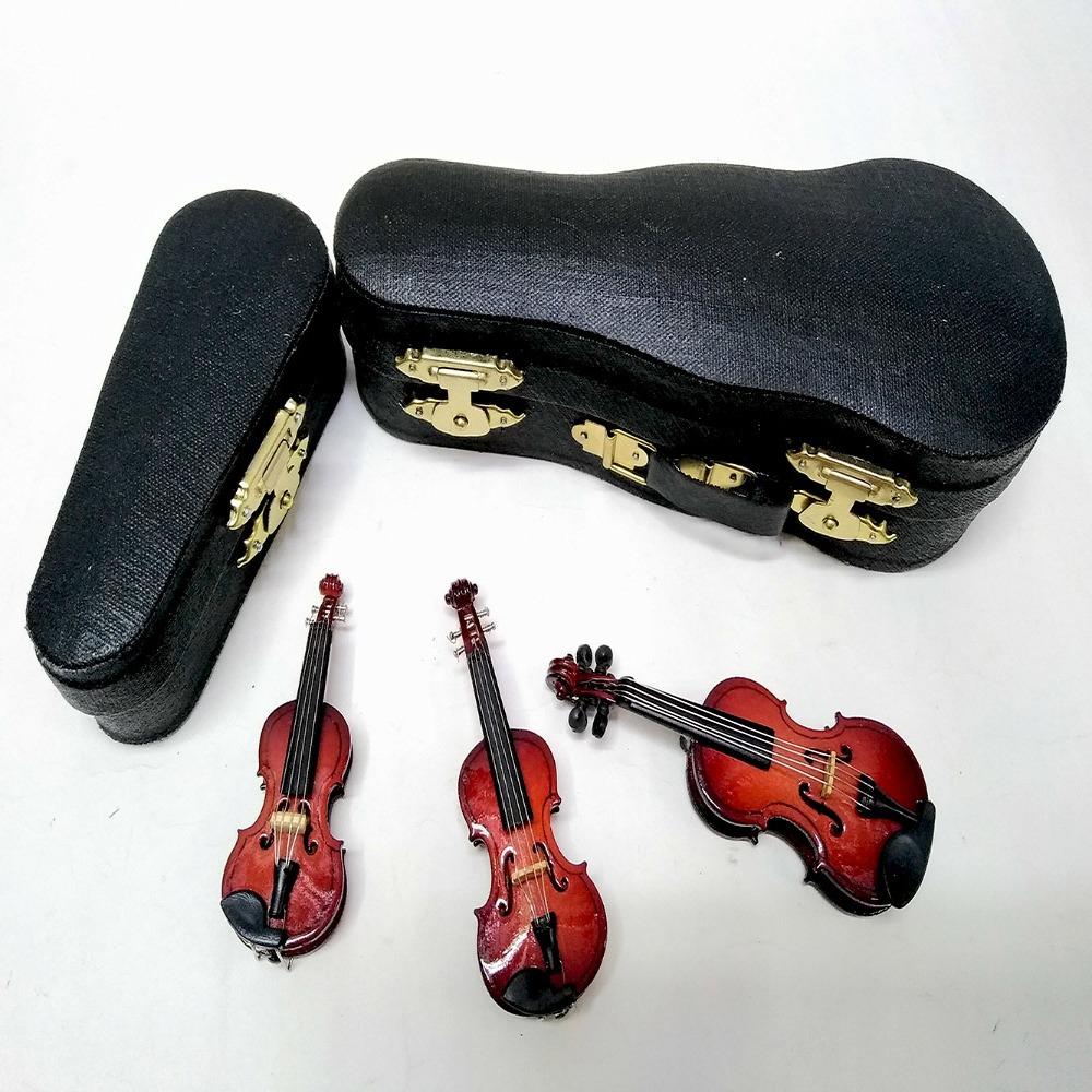 Mahogany Mini Violin With Support Multi-dimension Violin Model Miniature Violin  Decoration Gifts