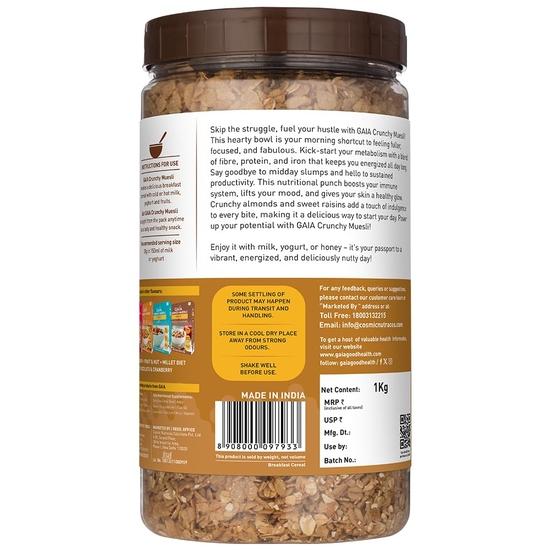 GAIA Nutty Delight Crunchy Muesli 1 kg jar - A Perfect Blend of Multigrains, Nuts, Oats and Cornflakes The Ultimate Healthy and Delicious