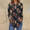 Модная свободная футболка с длинным рукавом и цветочным принтом на пуговицах, топ-пуловер