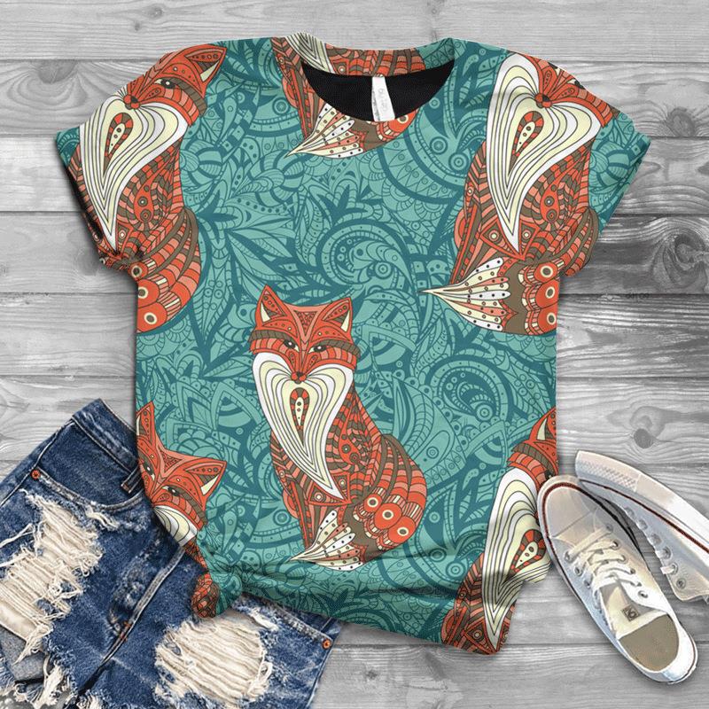 Летняя креативная большая свободная 3D футболка Fox, женская футболка с короткими рукавами и 3D-принтом