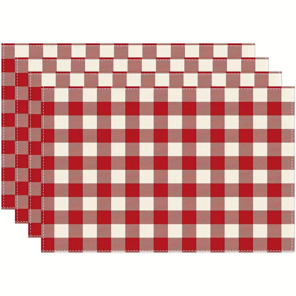 4/6pcs Red and White Buffalo Plaid Placemats for Everyday Holiday Anniversary Meals, Suitable for Home Kitchen Restaurant Party Indoor and Outdoor