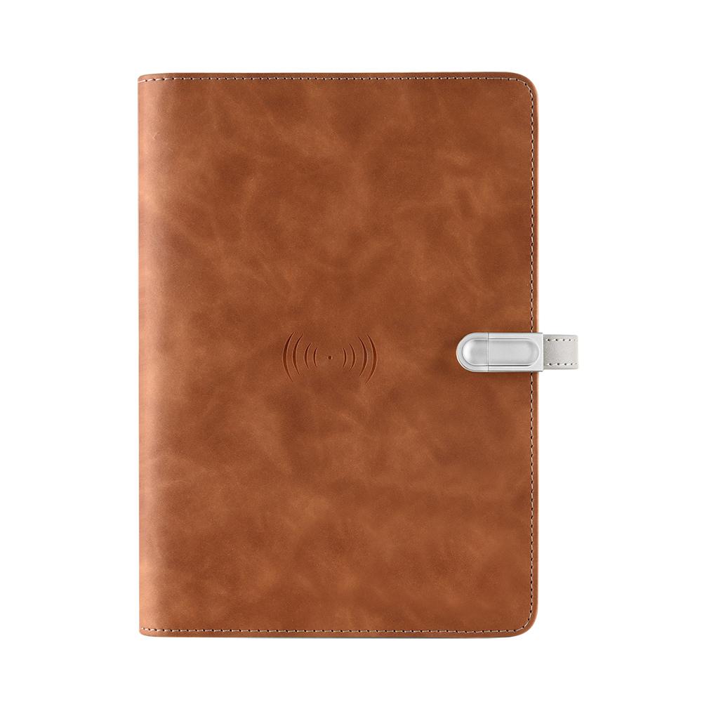 A5 Binder Planner Loose Leaf Notebook Custom Pu Leather Power Bank Diary Notebook With USB Flash Drive