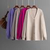 Women's Spring Autumn V-Neck Full Sleeve Single Breasted Loose Solid Color Middle Long Sweater Cardigan