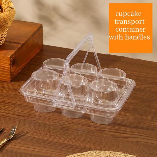 10Pcs Clear Cupcake Holders with Handle Lid Portable Cupcake Transport Rack Reusable Cake Carriers for Packaging 6 Slot Mini Desserts Box for
