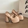 Мода 2025 Французские туфли-лодочки на высоком каблуке Женские Весенние Новые С круглым носком С мелким вырезом Темпераментные туфли-лодочки Бант Платформа Лоферы Одинарная обувь