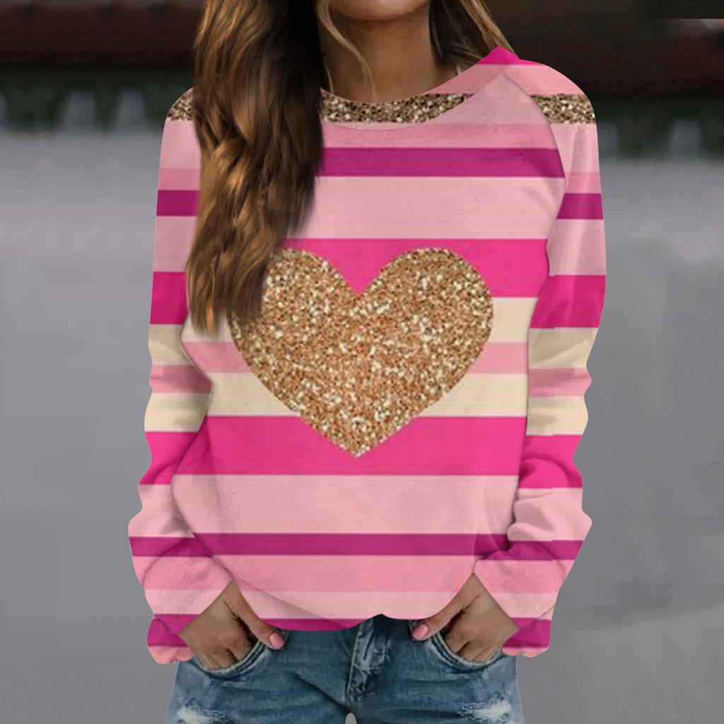 Женская модная повседневная толстовка с длинным рукавом и принтом на День святого Валентина и круглым вырезом