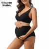High Waisted Maternity Swimsuit Bikini Set V Neck Pregnancy Bathing Suits Push Up Two Piece Swimwear