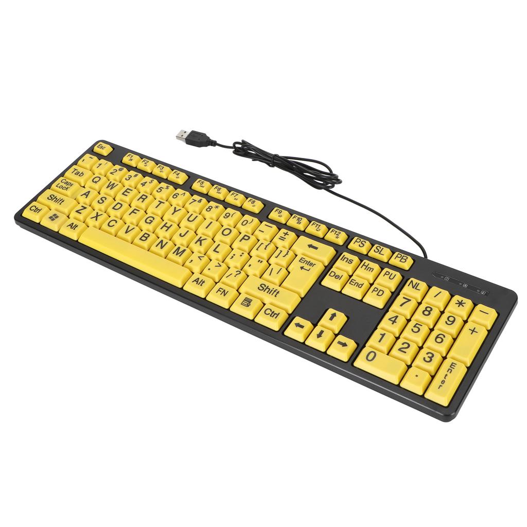 104 Keys Large Print Computer Keyboard USB Wired Keyboard for Students Elderly Visually Impaired Individuals