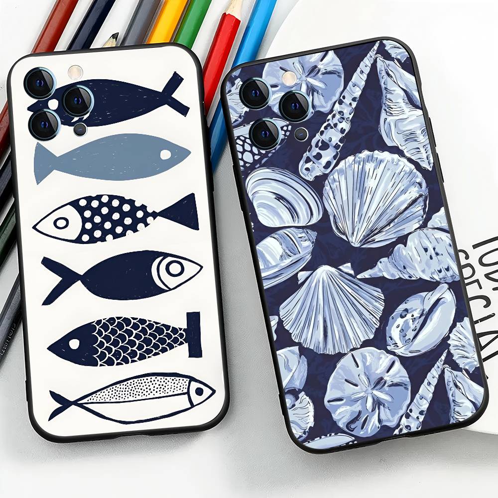 Синий Океан Для IPhone 13,17,11,12,16,14,15,Plus,Pro Max Мягкий Силиконовый Черный Чехол для Телефона