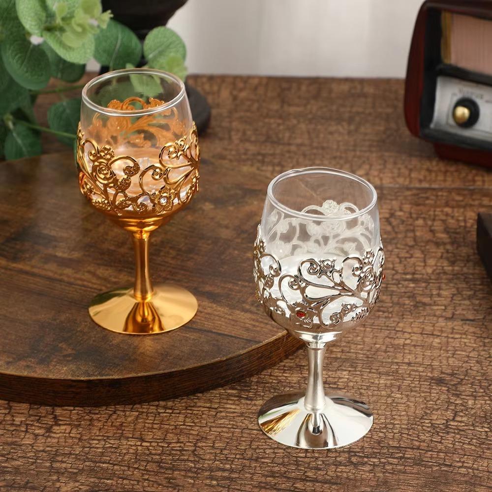Европейский серебряный набор бокалов из металла и стекла - элегантные рельефные бокалы для вина/кофе, роскошный свадебный подарок, высококачественный декор для домашнего бара