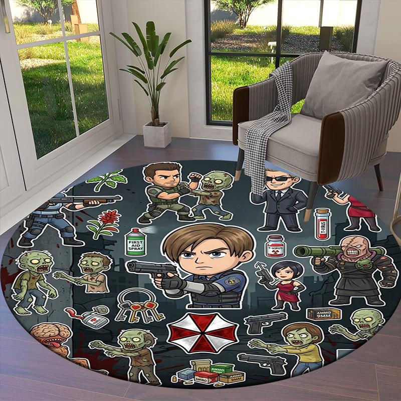 Resident Evil Round Area Rug Carpet Rug For Living Room Bedroom Sofa Playroom Decor Nonslip Floor Mat